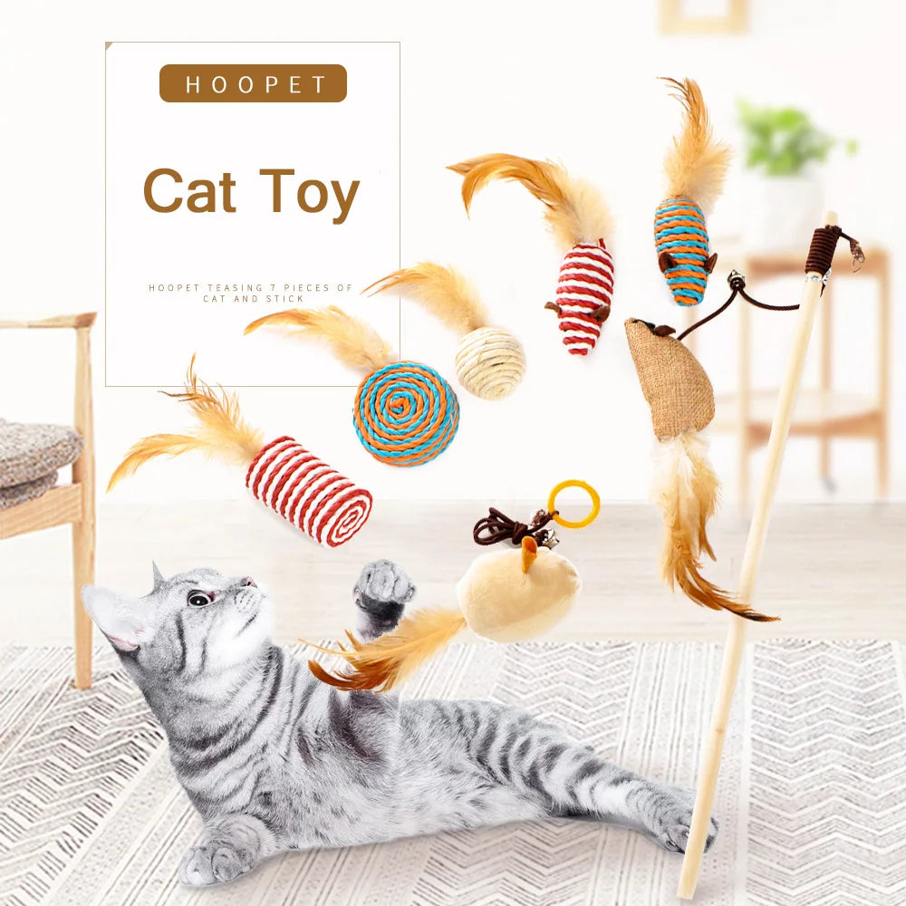 HOOPET Pet cat toys gatos toy long rods hair mouse funny kitten cat toy set
