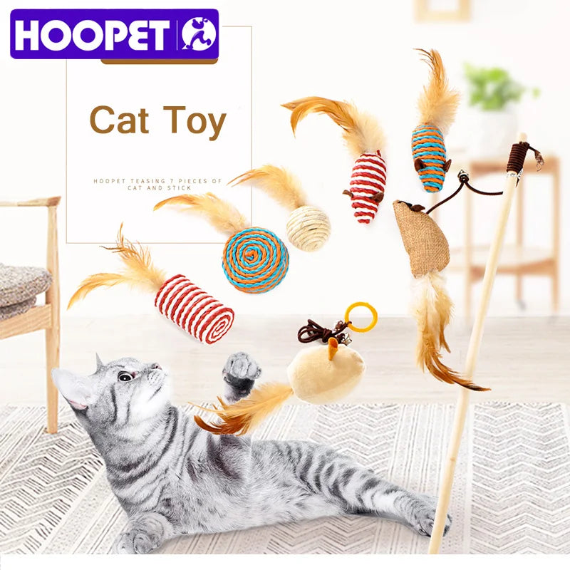 HOOPET Pet cat toys gatos toy long rods hair mouse funny kitten cat toy set