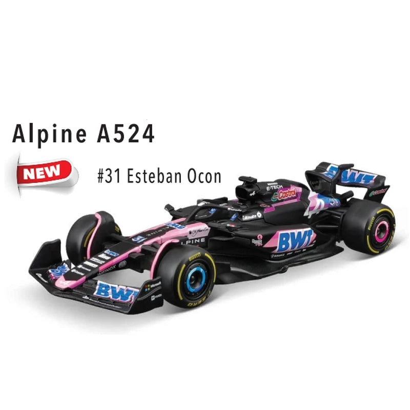 New 2024 Bburago F1 1:43 Bwt Alpine A524 Two Color Blue Pink Alloy Miniature Diecast Model #10 #31 Formula Car Model Toys Gift