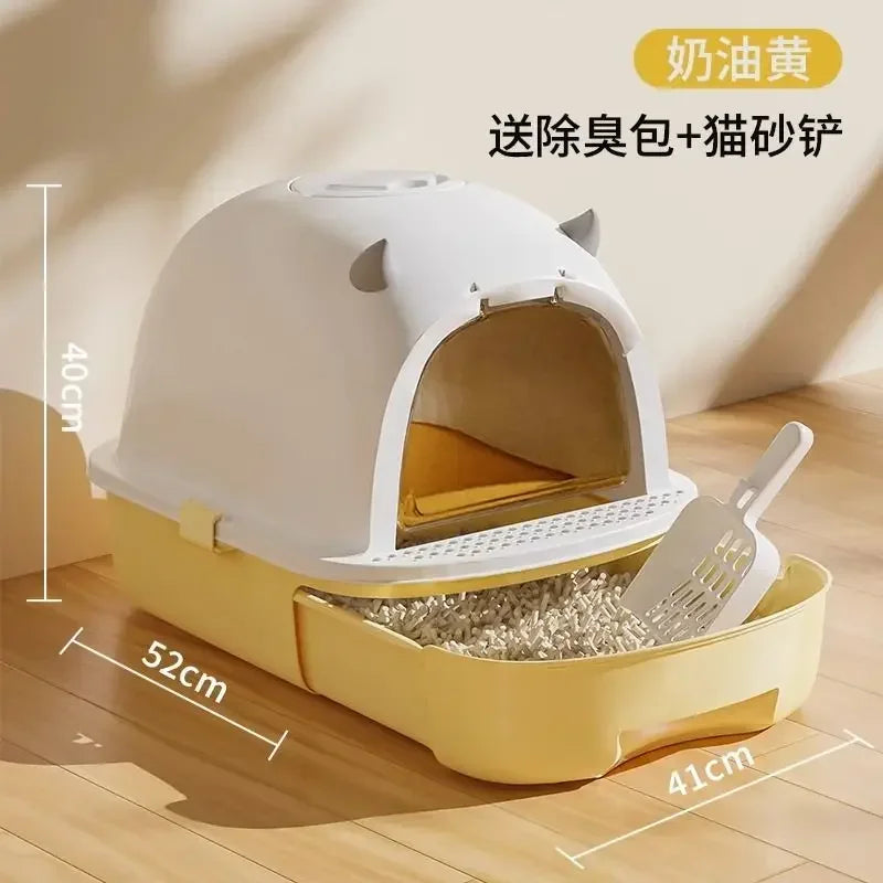 Hooded Cat with Lid Pet with Lid Reusable with Front Door Flap Anti Splashing Detachable Kitty Litter Tray Sandbox