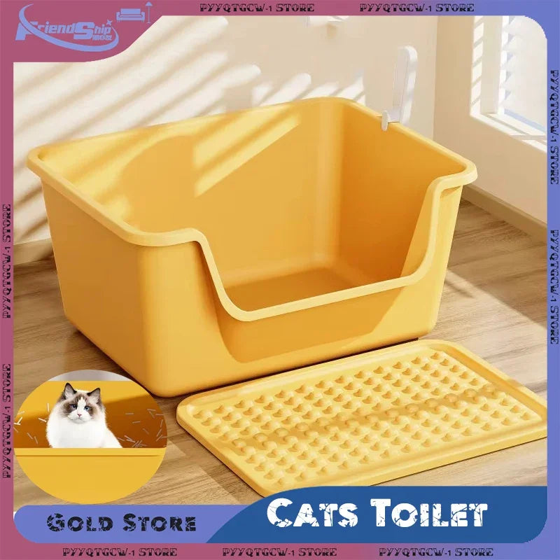 Cat Litter Box Large Capacity Semi-closed Plastic Anti-Splash Cats Toilet Bedpan Big Mac Oversized Cat Tray Bedpan Pet Supplies