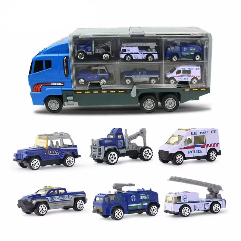 Big Trucks Set Mini Alloy Diecast Car Model Toys Vehicles Carrier Truck Helicopter Tank Fire Truck Engineering Car Toys For Kids