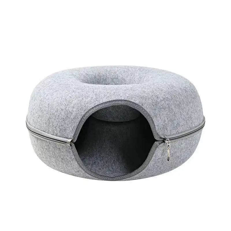 Donut Cat Tunnel Bed Pets House Natural Felt Pet Cat Cave Interactive Toys Round Wool Felt Pet Bed Cat Training Toy Cat House