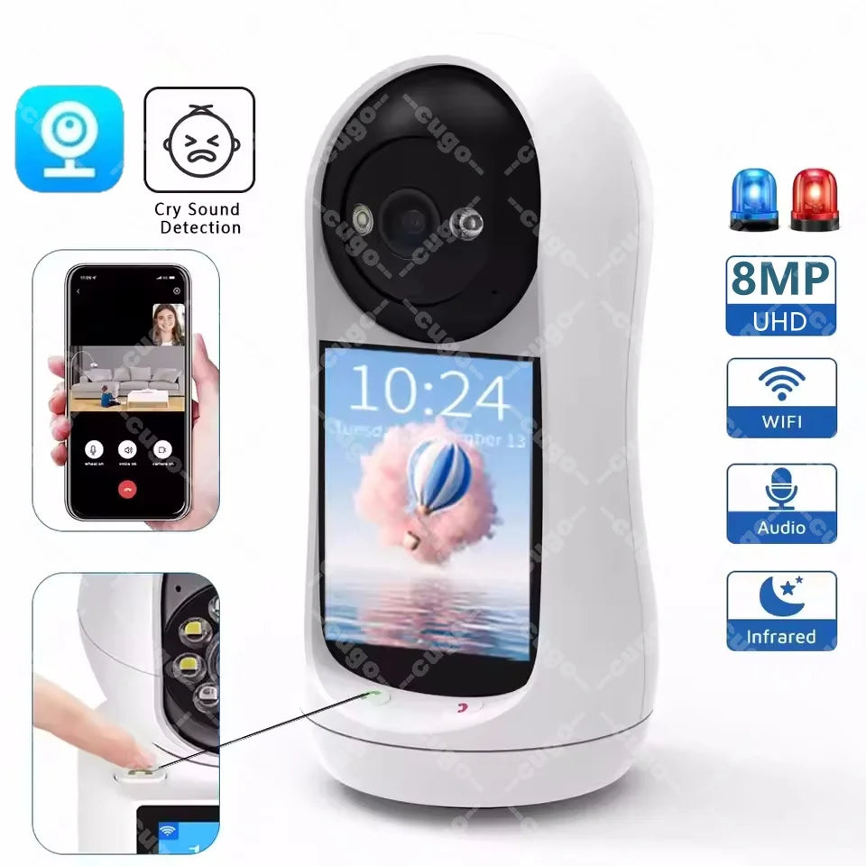8MP Surveillance WIFI Camera PTZ Baby Monitor Sound Detection Wireless Cam Security Protection Two-way Vedio IPS Screen Cameras