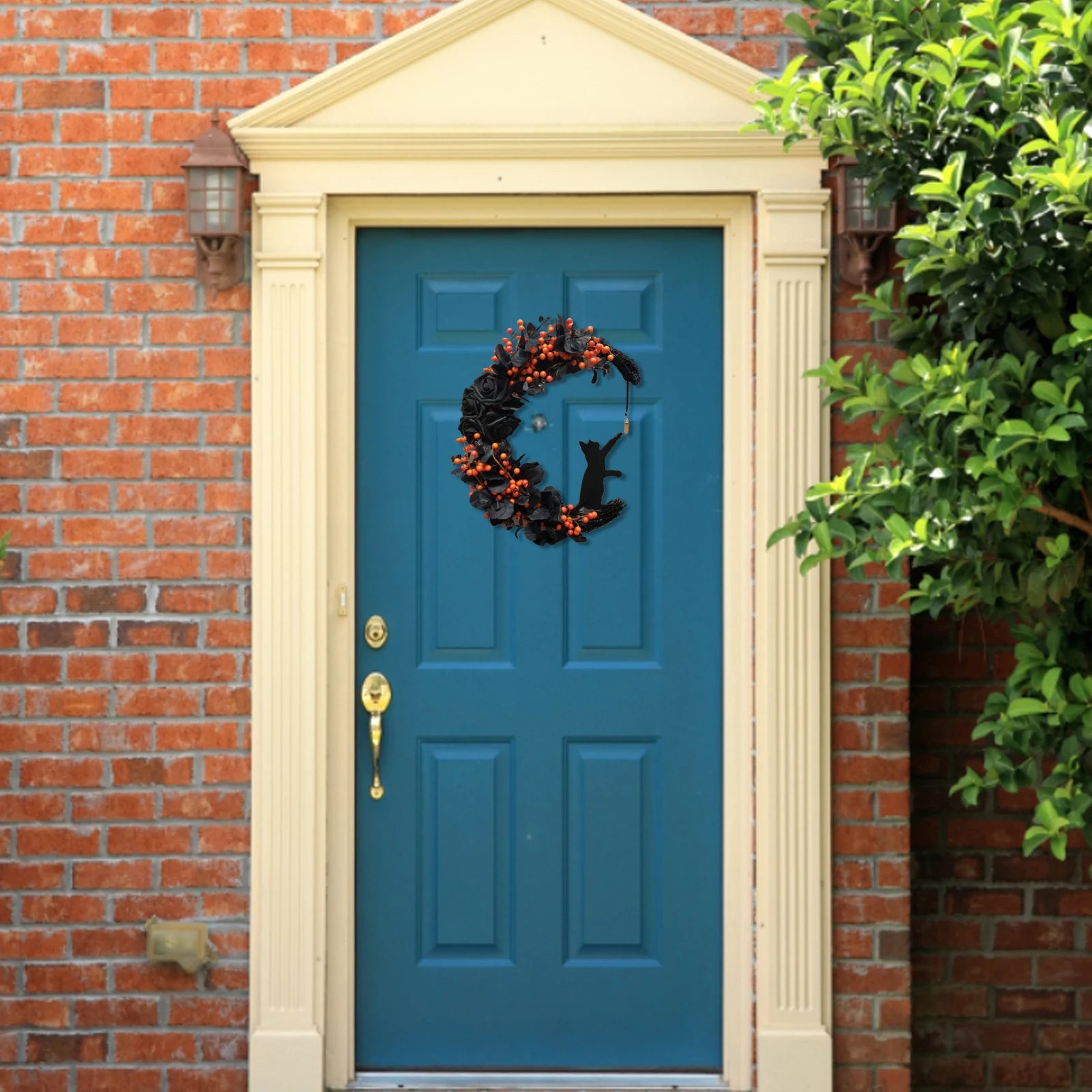 Halloween Gothic Rose Moon Cat Wreath Halloween Door Decoration Crystal Moon Wreath