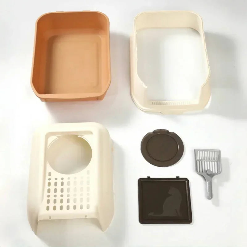 Foldable Extra Large Cat Litter Box Cat Toilet Fully Enclosed Litter Pan Anti-Splash Dog Toilet Pet Bedpans with Litter Scoop