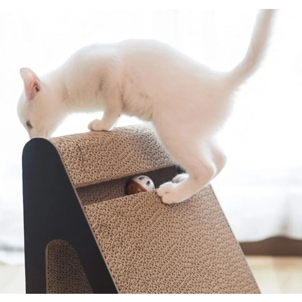 Cat Scratching Board,Luxurious Scraper with Tunnel Holes and Toy Balls,Catnip and A Ball with an Integrated Bell
