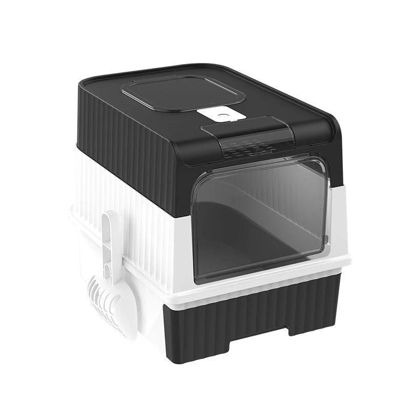 Portable Collapsible Cat Litter Pan with Splash Guard and Plastic Scoop - Pet Litter Box with Lid, Easy to Clean and Assemble