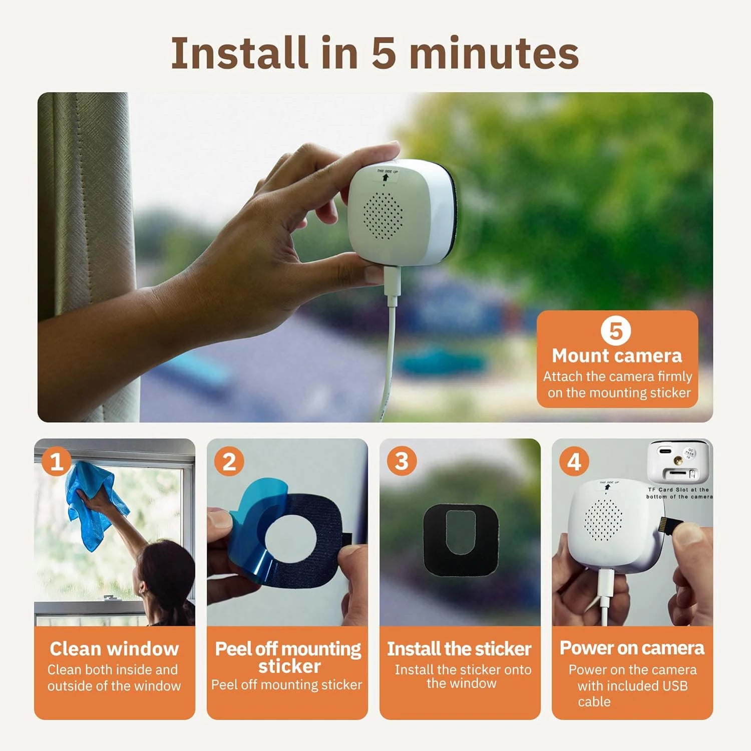 HEIYOUCAM Window Camera - Replaces Outdoor Cameras | 2.4/5GHz Wi-Fi | 3MP Resolution | Full-Color Night Vision Through Window |