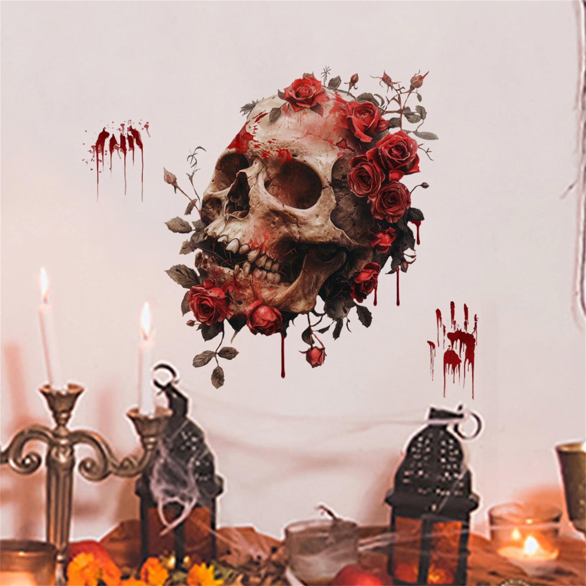 Gothic Skull and Roses Toilet Seat Decals Halloween Bathroom Stickers for Kitchen Decorations and Accessories