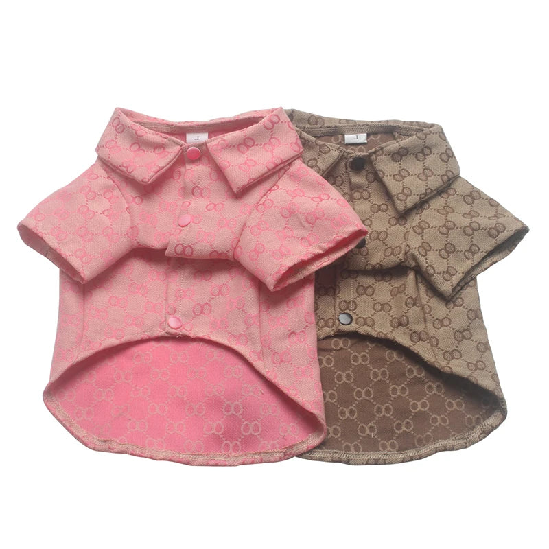 Designer Luxury Pet Shirt Men's Khaki Ribbon Sleeve T-shirt Cute Women's Pink Clothing Small Medium-Sized Dogs Clothes Hair Clip