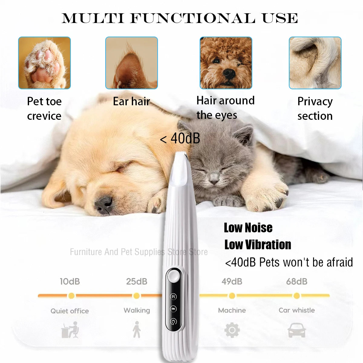 Professional Dog Grooming Clippers & LED Light LCD Display 18mm Wide Blade for Paw Trimming Low Noise Cordless Pet Hair Trimmer