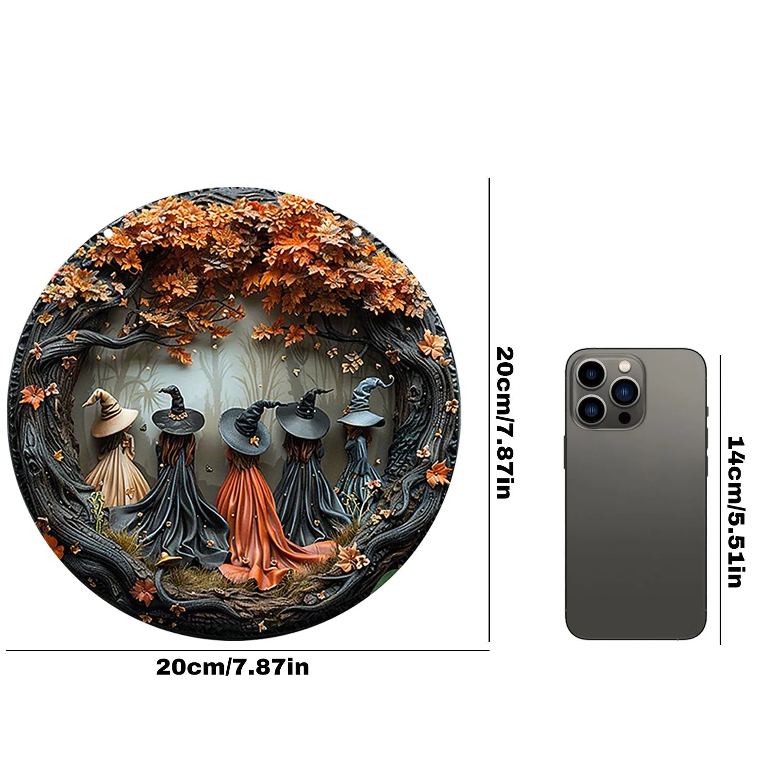 Wooden Witch Hanging Decoration Halloween Exquisite Round Door Hanging Holiday Porch Decoration Wall Pendant