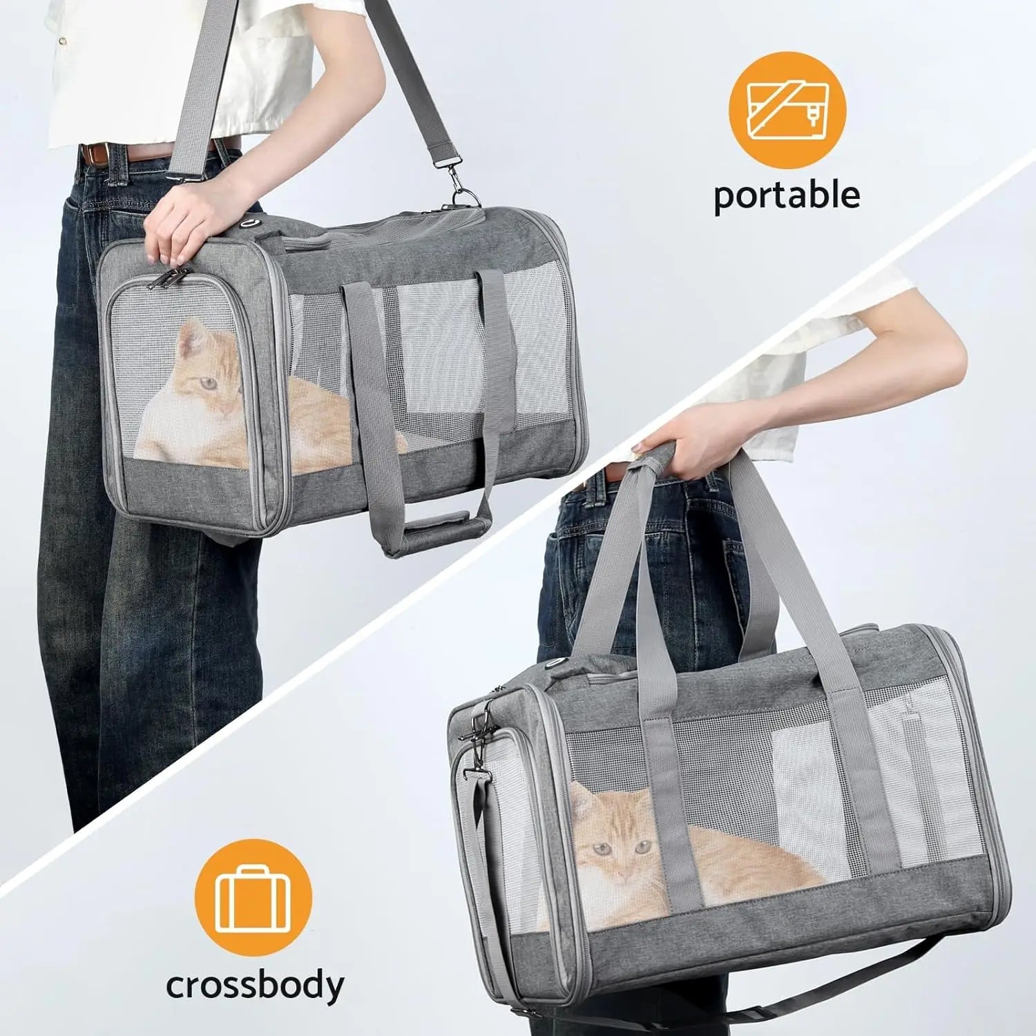 "Airline-approved pet carrier for cats/dogs, soft travel bag, breathable honeycomb board, removable support, for car/air travel