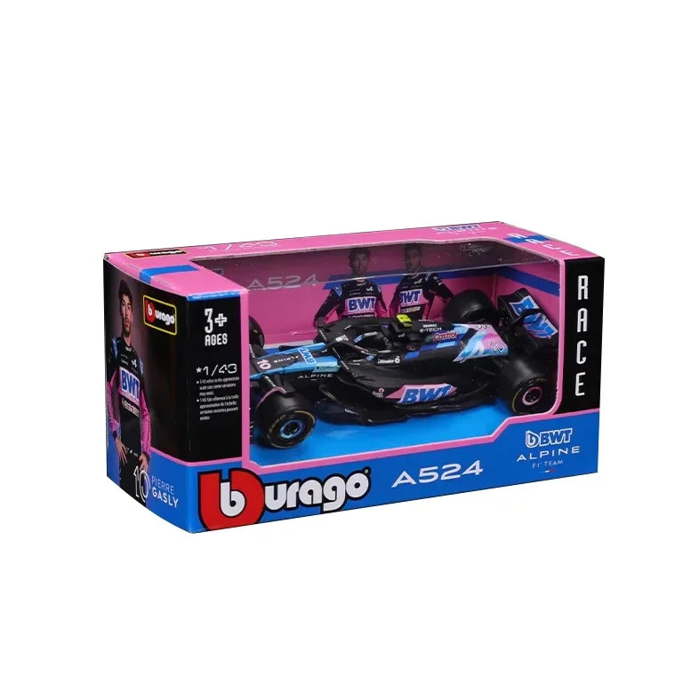 New 2024 Bburago F1 1:43 Bwt Alpine A524 Two Color Blue Pink Alloy Miniature Diecast Model #10 #31 Formula Car Model Toys Gift