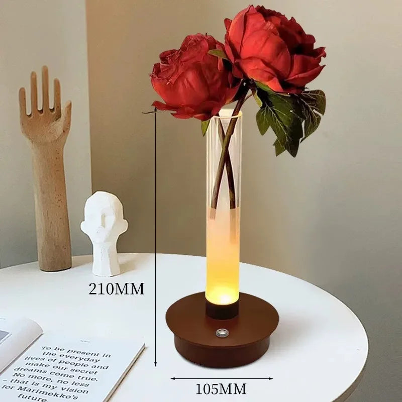 Minimalist Glass Vase Lamp, Vase with LED Light for Dinning Table, Bedroom