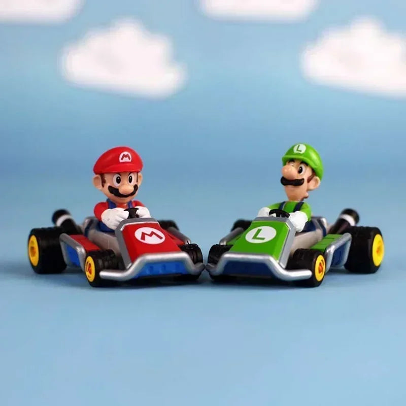 8pcs Super Marios Bros Series Car Model Toy Sliding Racing Cars Cartoon Game Character Anime Action Figure Collecting Toys Gifts