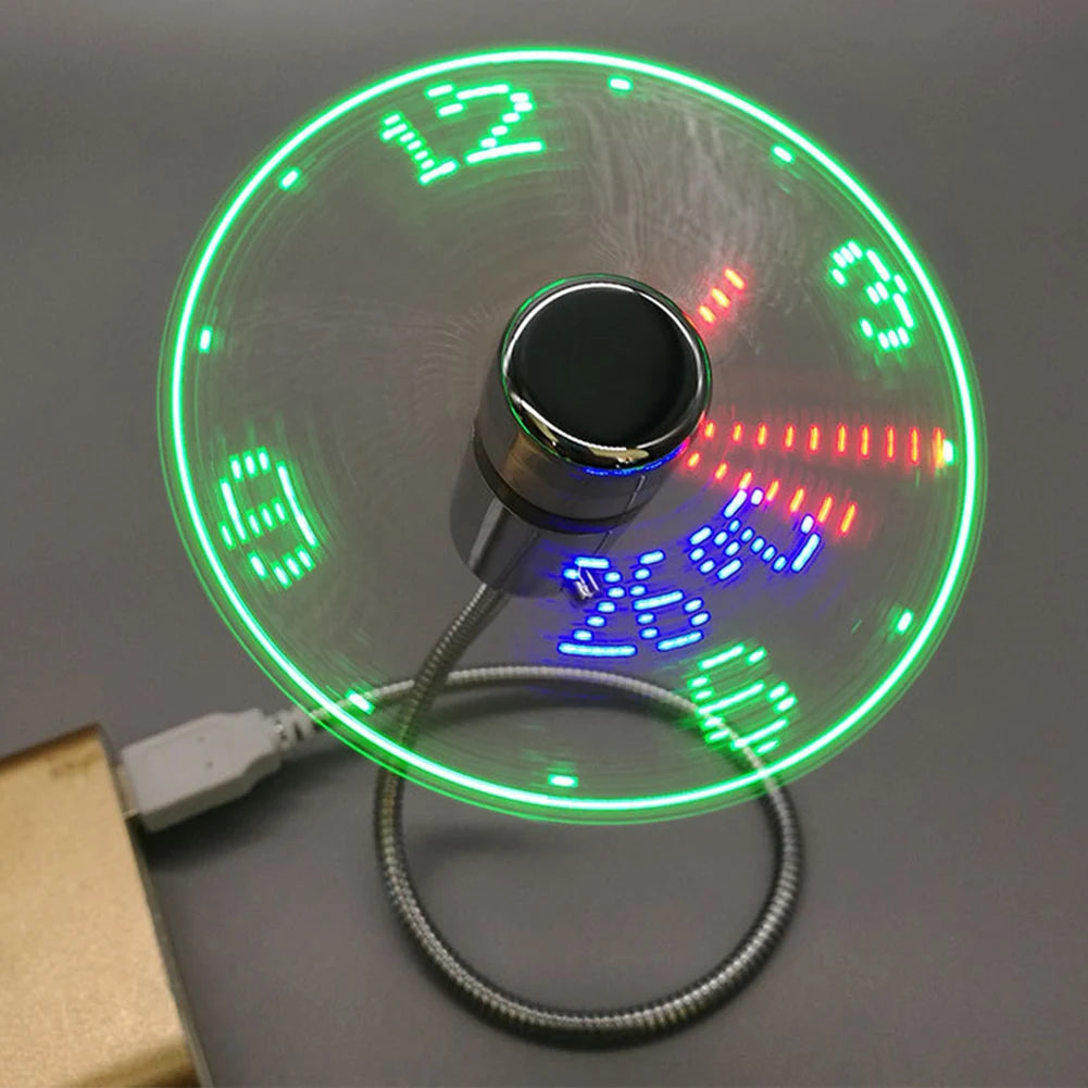 LED Clock Fan Time Temperature Display Mini Cooling Flashing Fan DC 5V Hand Mini USB Fan Portable Gadgets for Laptop PC Notebook