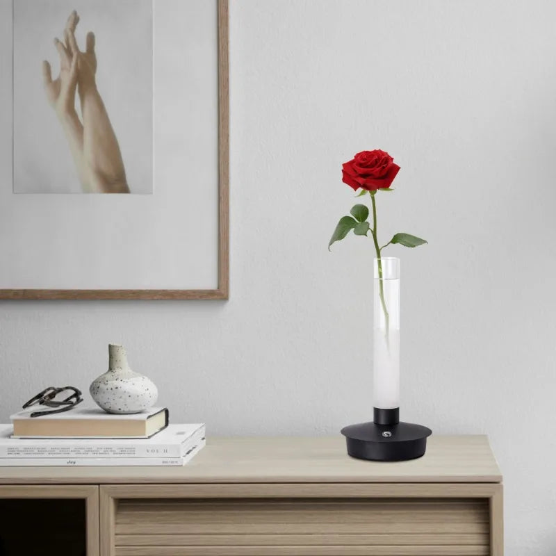 Minimalist Glass Vase Lamp, Vase with LED Light for Dinning Table, Bedroom