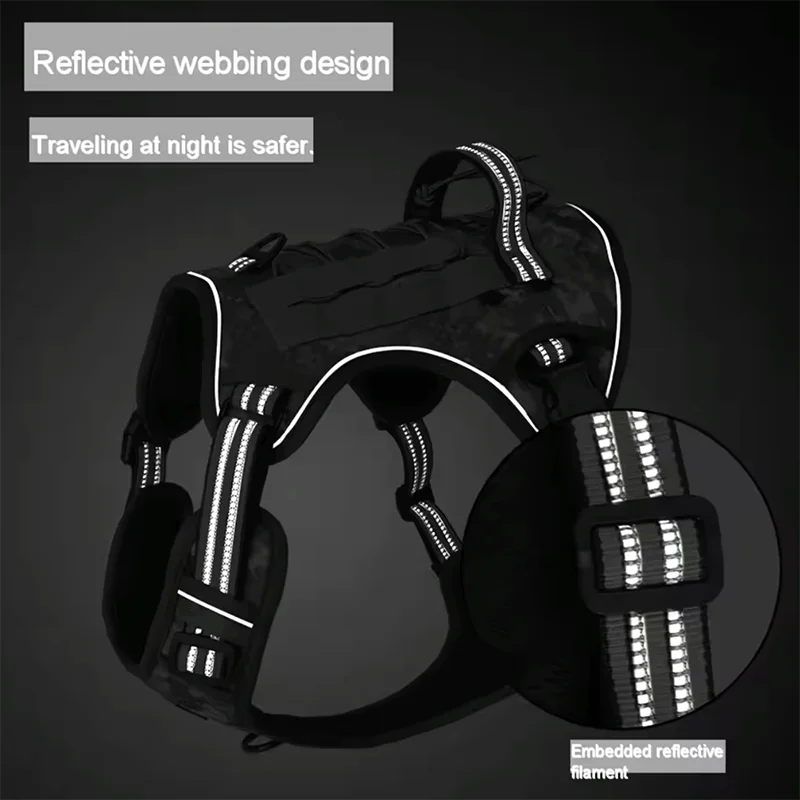 Reflective Dog Harness Tactical Training No Pull Medium Large Dog Vest Adjustable Safety Lead Military Running Pet Harnesses