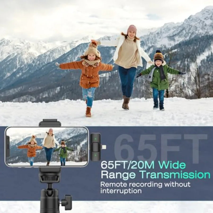 2 Pack Wireless Lavalier Microphone for iPhone iPad Android Phone Mini Lapel Microphone for Video Rrding Clip on Dual Mics with