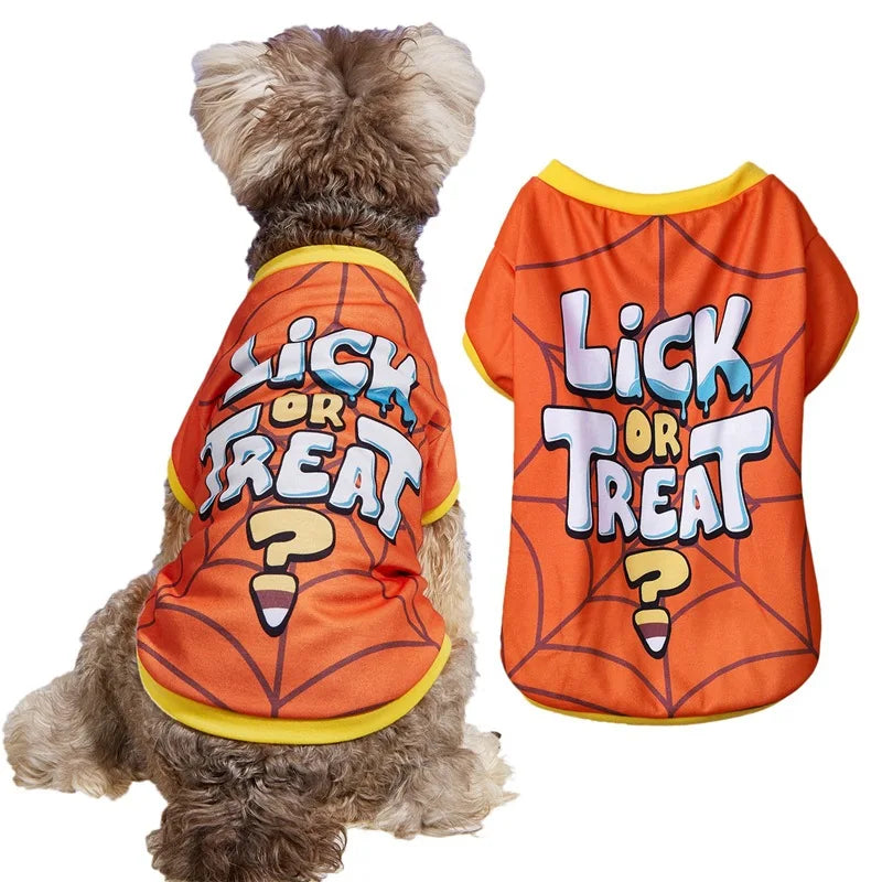 Halloween Pet Clothing Thin Cat Dog Holiday Costume Pumpkin Skull Teddy Funny T-Shirt