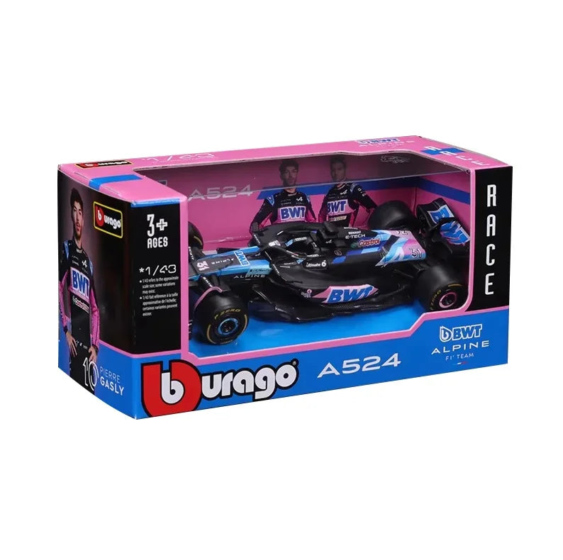New 2024 Bburago F1 1:43 Bwt Alpine A524 Two Color Blue Pink Alloy Miniature Diecast Model #10 #31 Formula Car Model Toys Gift