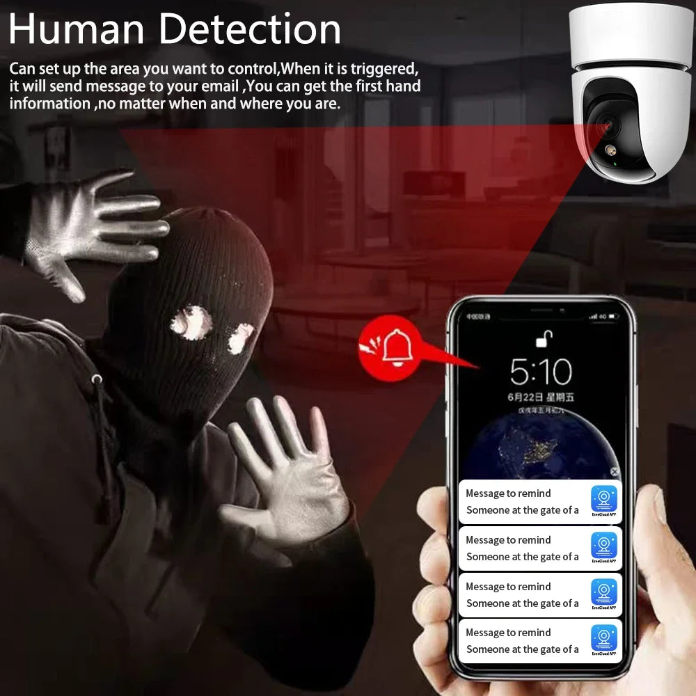Indoor Auto Tracking Pet Detection Smart WIFI IP 5MP Camera 10X PTZ Zoom Color Night Vision PT Surveillance Cameras