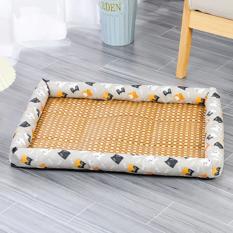 OUWO Summer Square Pet Bamboo Cooling Pad For Small Large Dog Cushion Breathable Antislip Cat Bed Mat Pet Dog Bed