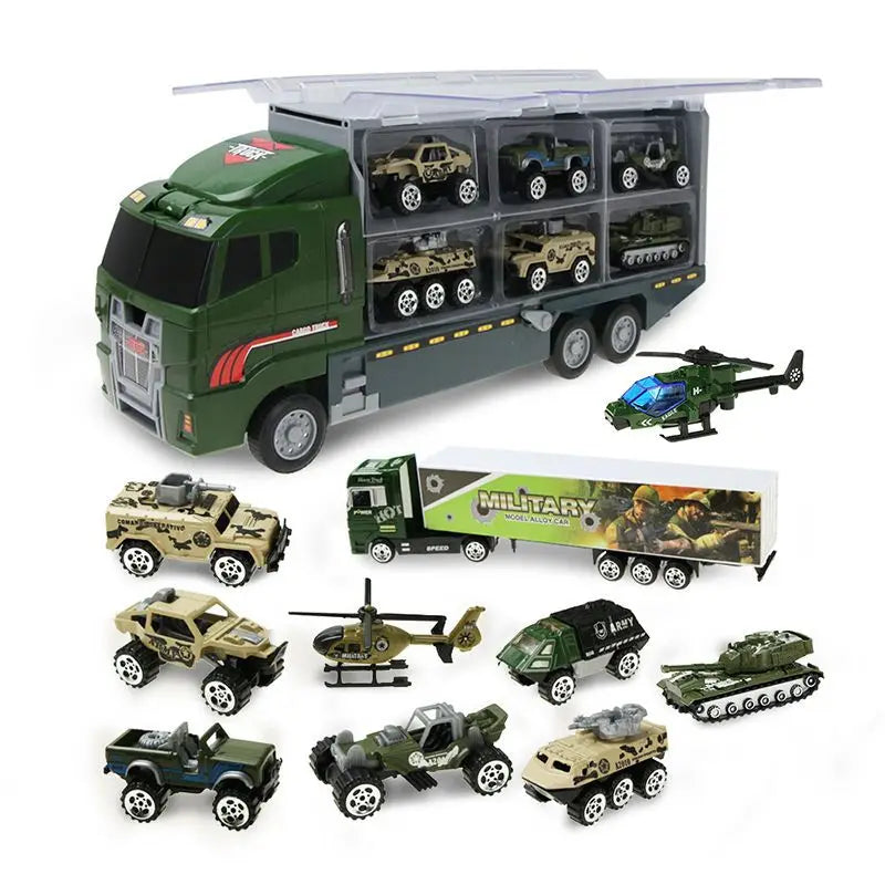 Big Trucks Set Mini Alloy Diecast Car Model Toys Vehicles Carrier Truck Helicopter Tank Fire Truck Engineering Car Toys For Kids