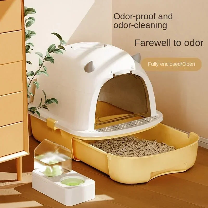 Hooded Cat with Lid Pet with Lid Reusable with Front Door Flap Anti Splashing Detachable Kitty Litter Tray Sandbox