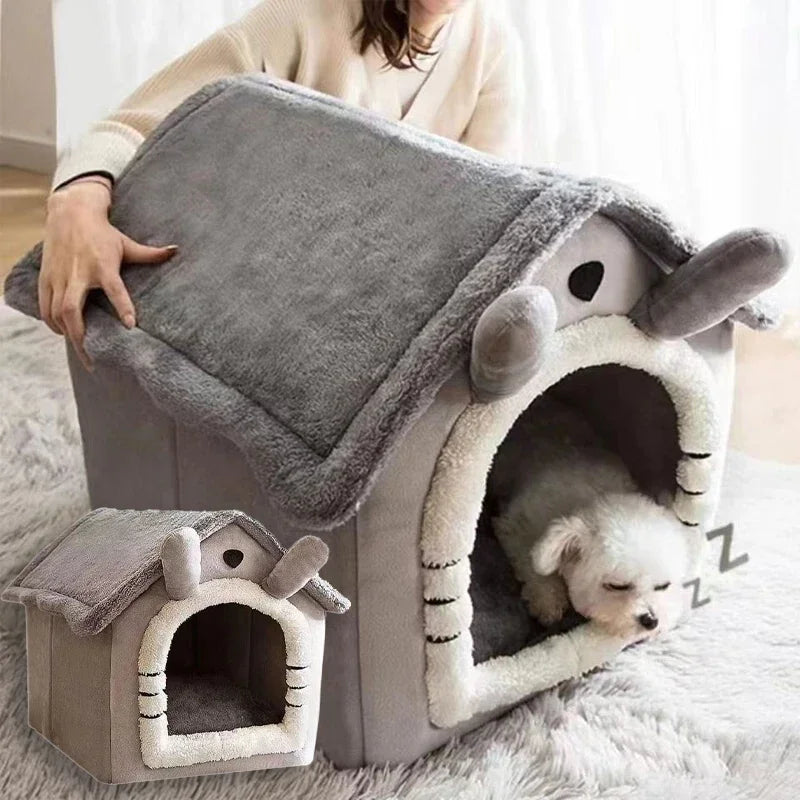 Foldable Pet House Removable Washable Cat Bed Indoor Warm Dog with Pet Bed House Cushion Suitable for Small Medium Large Pets