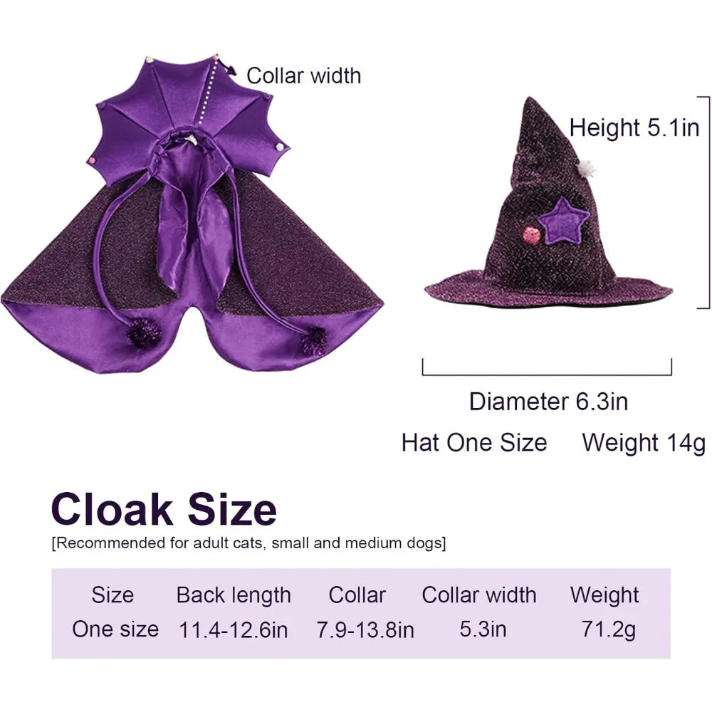 ABLAZEZAI Pet Halloween Costumes, Cat Vampire Cloak with Hat, Dog Cosplay Wizard Hat Cape Suit, Halloween Party Clothes Outfit f