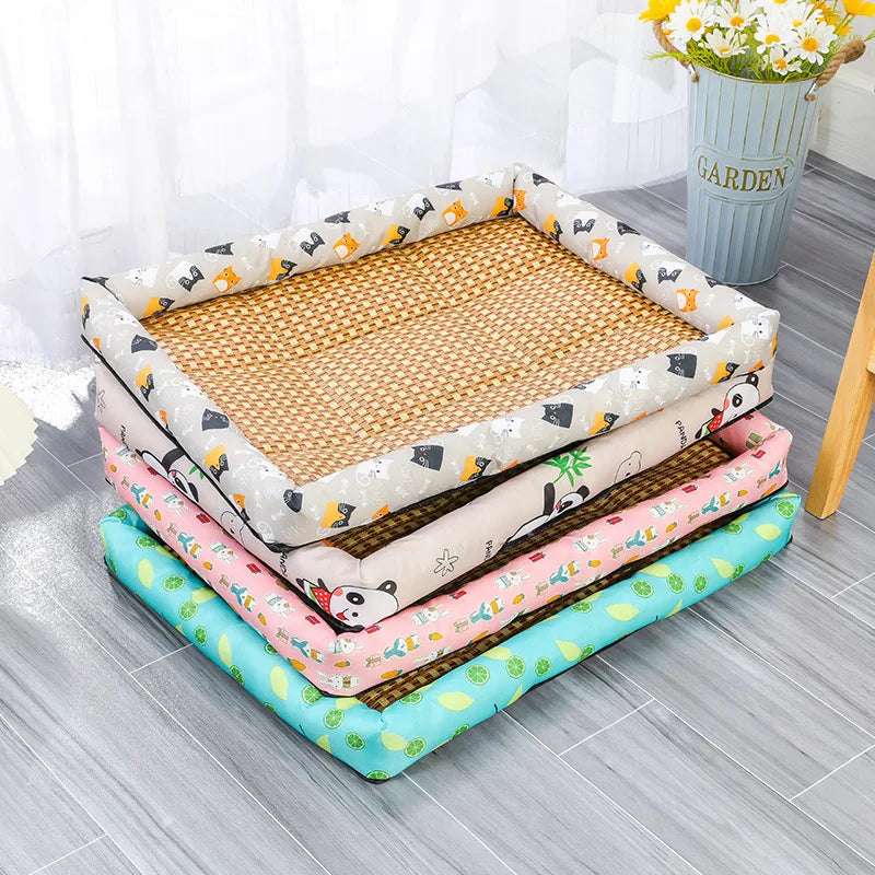 OUWO Summer Square Pet Bamboo Cooling Pad For Small Large Dog Cushion Breathable Antislip Cat Bed Mat Pet Dog Bed