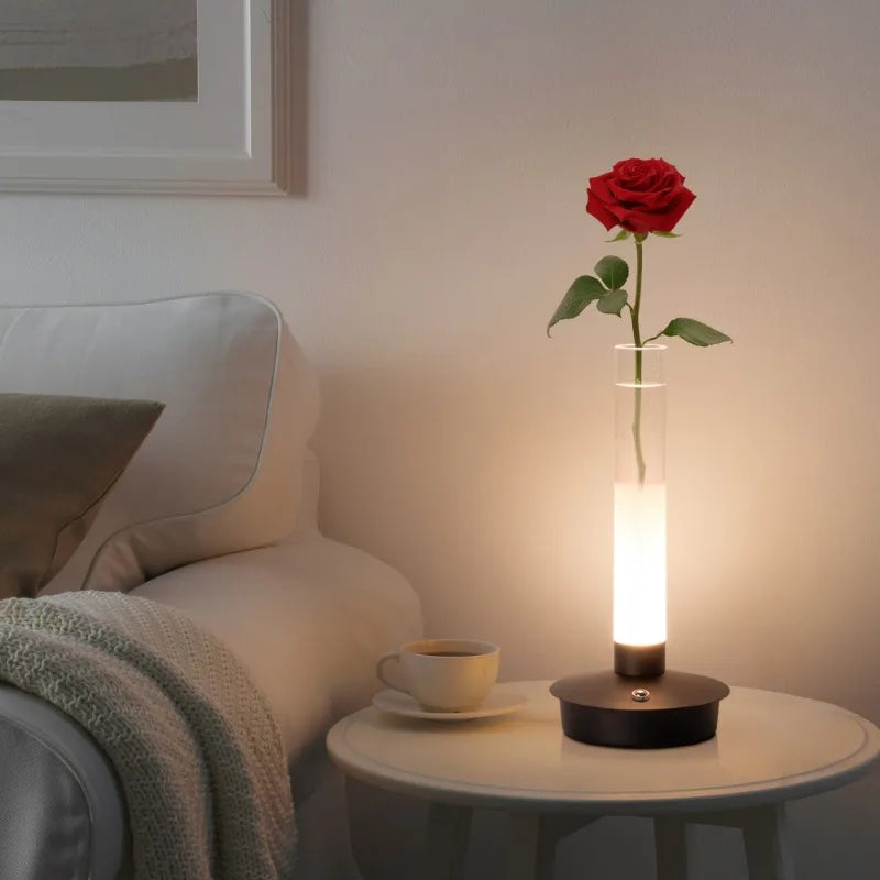 Minimalist Glass Vase Lamp, Vase with LED Light for Dinning Table, Bedroom