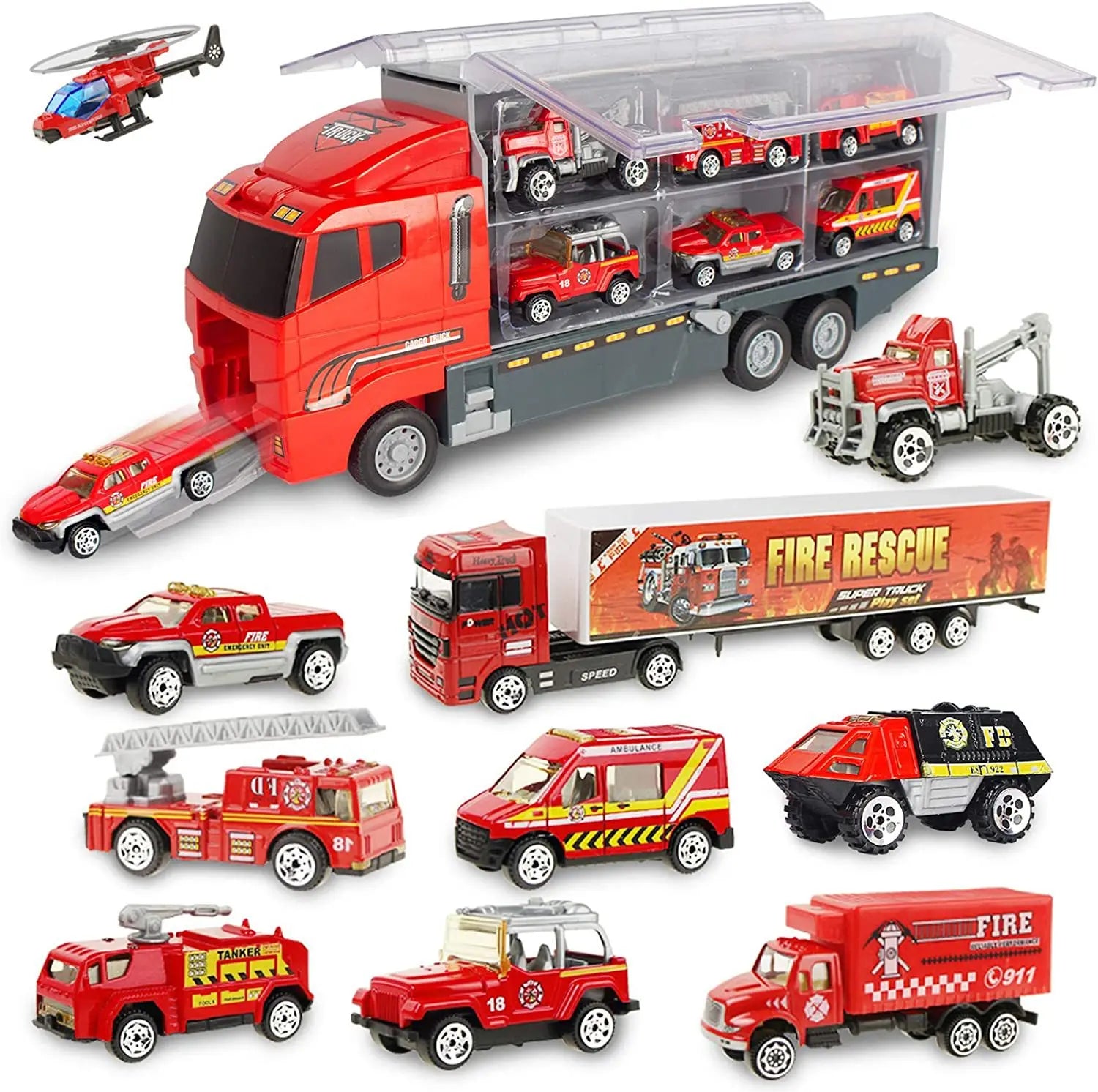 Big Trucks Set Mini Alloy Diecast Car Model Toys Vehicles Carrier Truck Helicopter Tank Fire Truck Engineering Car Toys For Kids