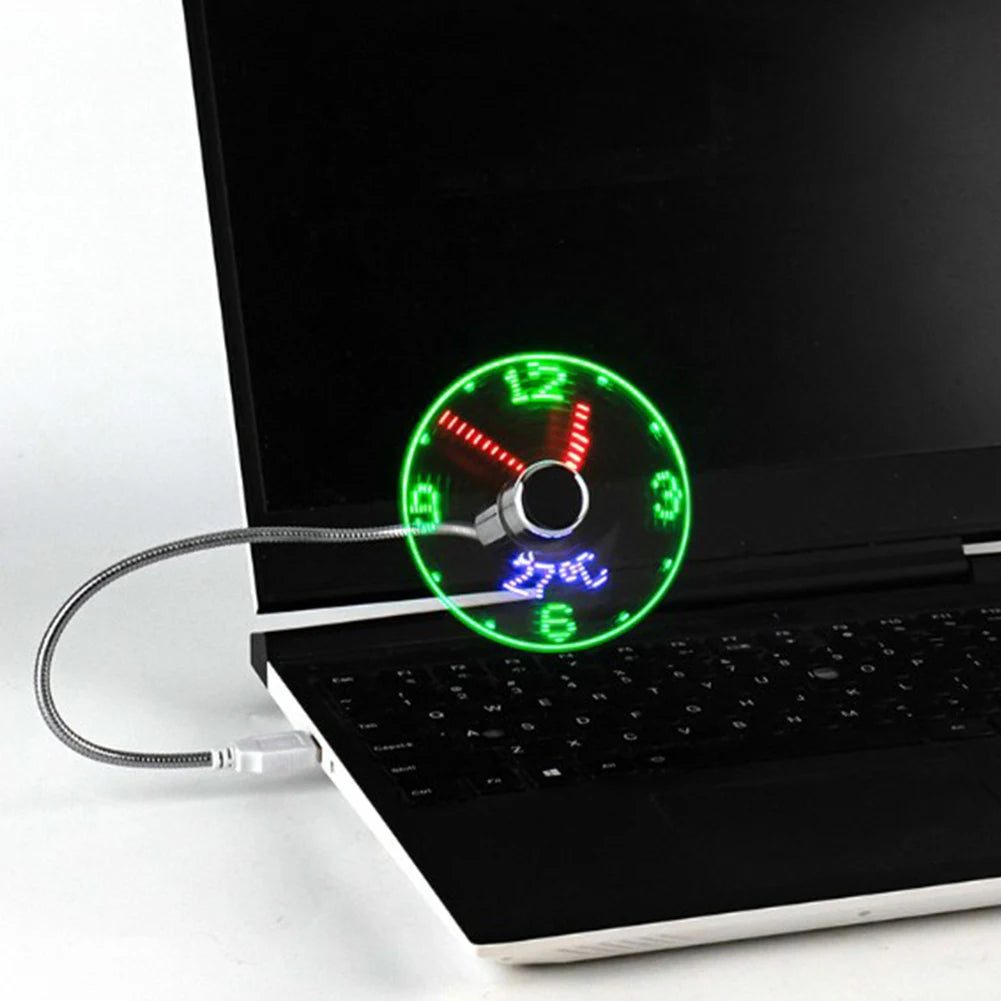 LED Clock Fan Time Temperature Display Mini Cooling Flashing Fan DC 5V Hand Mini USB Fan Portable Gadgets for Laptop PC Notebook