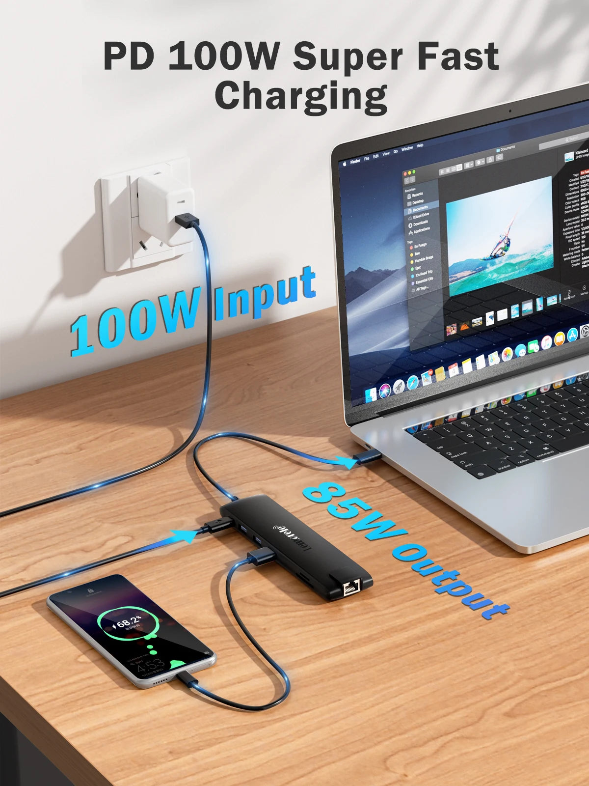 Lemorele TC96 USB Hub USB 3.1 Dock Station USBC to Dual HDMI 4K 10Gpbs Type-C 100W Gigabit Ethernet Adapter VGA USBC 3.1 for Mac