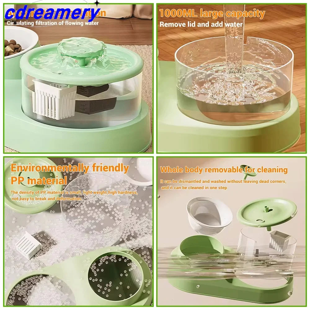 CDY Pets Water Fountain Auto Filter USB Electric Mute Drinker Bowl 2-in-1 Recirculate Filtring Drinker for Cats Water Dispenser