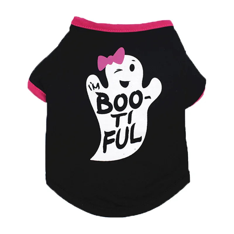Halloween Pet Clothing Thin Cat Dog Holiday Costume Pumpkin Skull Teddy Funny T-Shirt