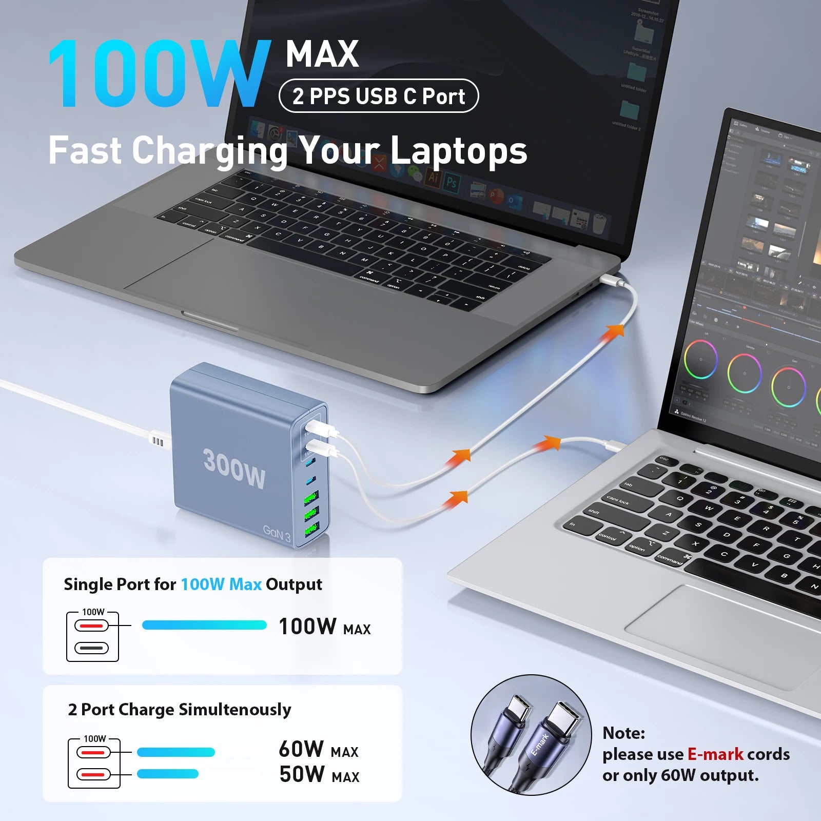 USB C Fast Charger 300 Watt: 7 Port USB Charging Station Hub Brick - Dual PPS PD 100 Watt Laptop Wall Charger Power Adapter