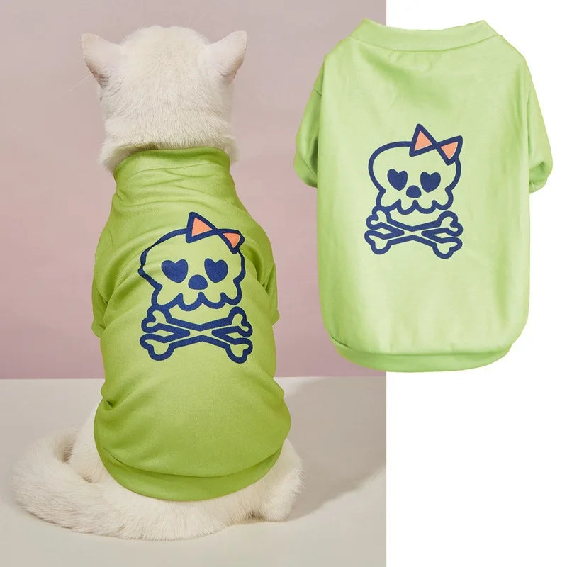 Halloween Pet Clothing Thin Cat Dog Holiday Costume Pumpkin Skull Teddy Funny T-Shirt