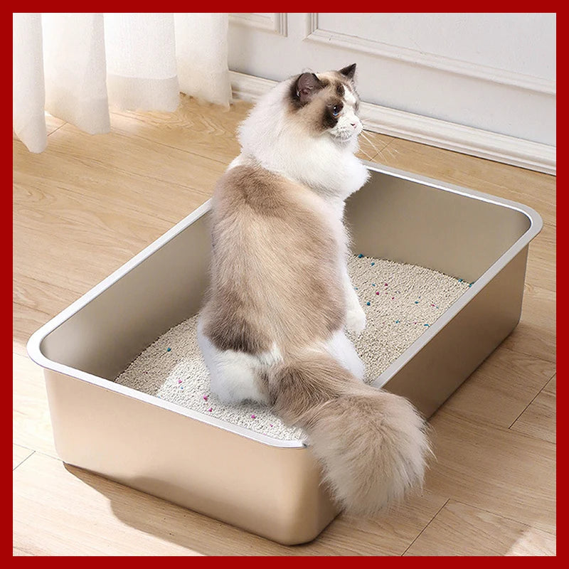 304 Stainless Steel Cat Litter Box Indoor Large Stainless Steel Litter Tray Metal High Sided Cat Pan Pet Cat Cleaning Supplies