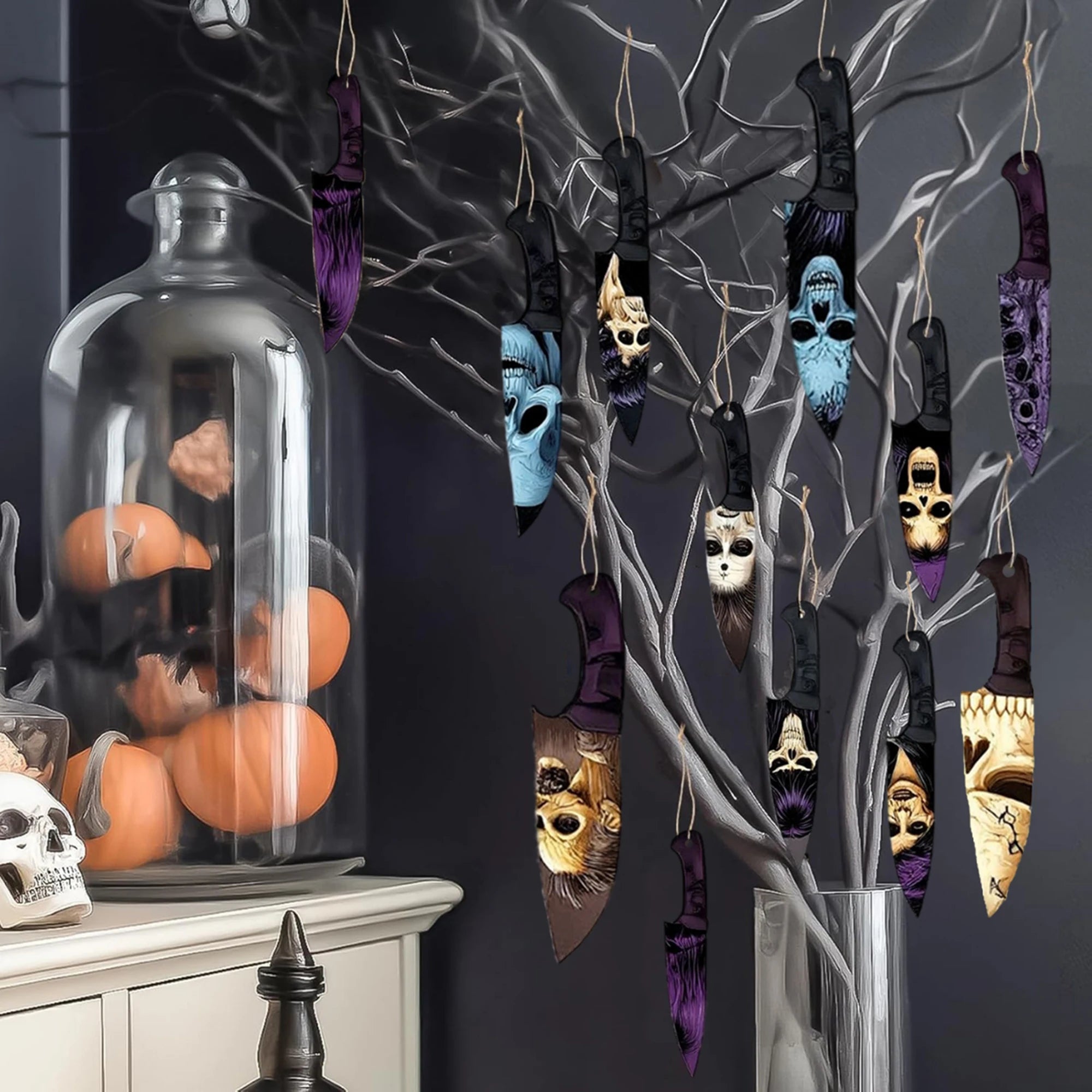 12 Pcs Spooky Acrylic Ghost Pumpkin Halloween Ornaments for Tree Home Holiday Decoration with Hanging Hooks