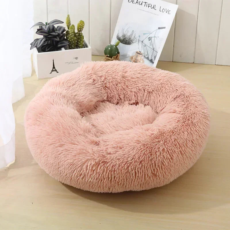Round Plush Pet Bed - Self Warming Kennel, Machine Washable Mat with Non-Slip Bottom, Soft Cushion House Bed for Cats Dogs