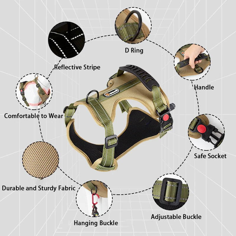 Pet Dog Harness for Medium Large Dogs Adjustable Reflective Vest Harnesses for Small DogsFront Clip Harness Easy Control Handle