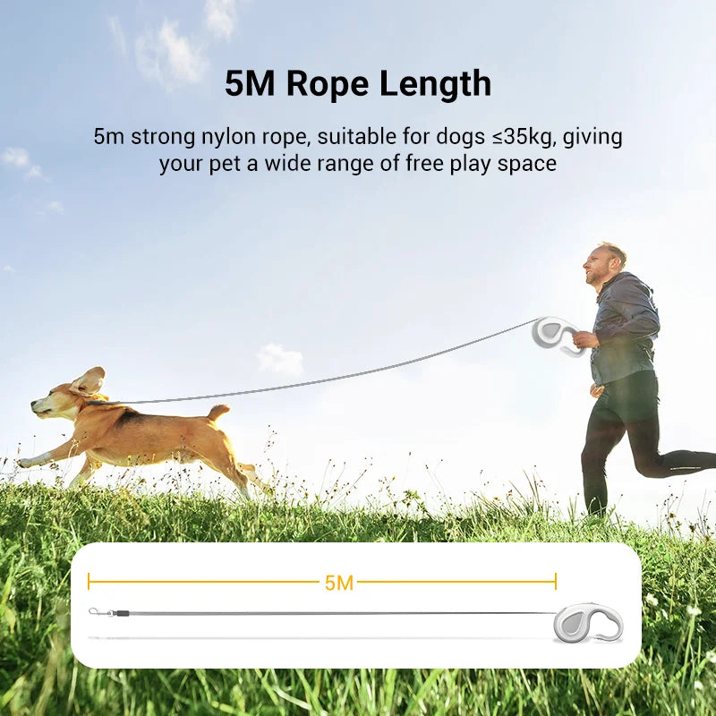 ROJECO Retractable Dog Leash Automatic 5M Extendable Rope For Outdoor Travel Walking Hiking Running Dog Pet Lead Traction Rope
