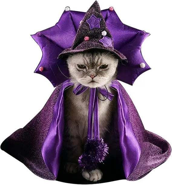 ABLAZEZAI Pet Halloween Costumes, Cat Vampire Cloak with Hat, Dog Cosplay Wizard Hat Cape Suit, Halloween Party Clothes Outfit f