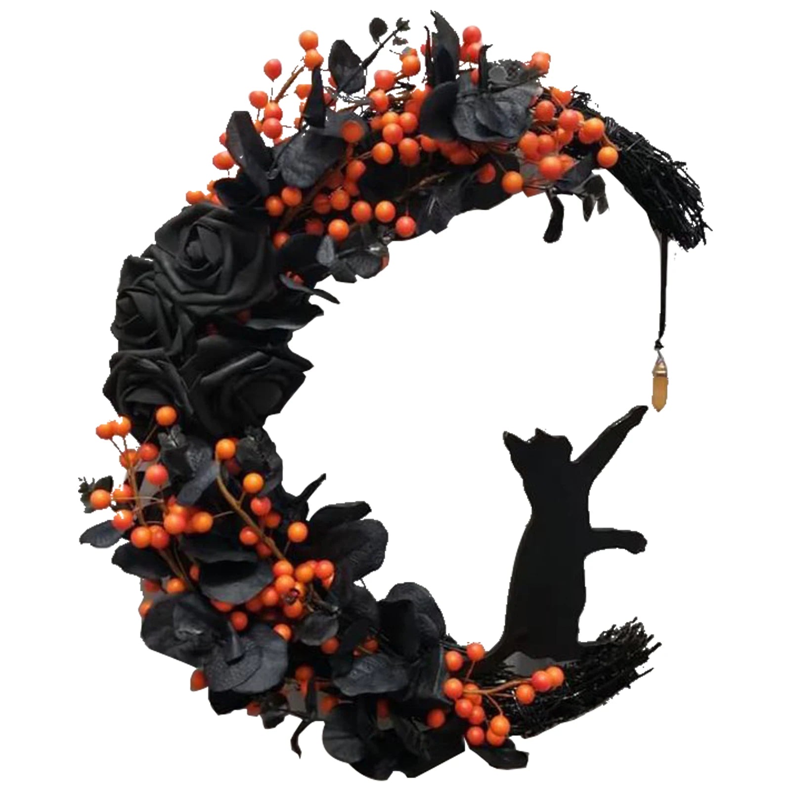 Halloween Gothic Rose Moon Cat Wreath Halloween Door Decoration Crystal Moon Wreath