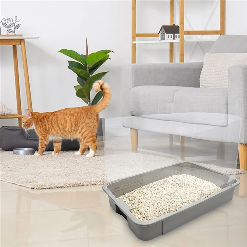 AT63-Cat Litter Box Pee Shields, High Sided Litter Box Splash Guard, Seamless Urine Leakage Enclosure For Open Top Litter Pan
